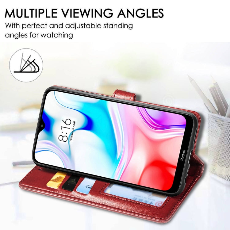 For Xiaomi Redmi 8 Retro Solid Color Leather Buckle Phone Case with Lanyard & Photo Frame & Card Slot & Wallet & Stand Function