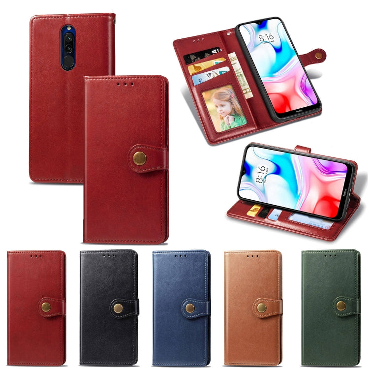 For Xiaomi Redmi 8 Retro Solid Color Leather Buckle Phone Case with Lanyard & Photo Frame & Card Slot & Wallet & Stand Function