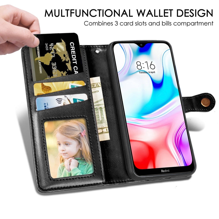 For Xiaomi Redmi 8 Retro Solid Color Leather Buckle Phone Case with Lanyard & Photo Frame & Card Slot & Wallet & Stand Function