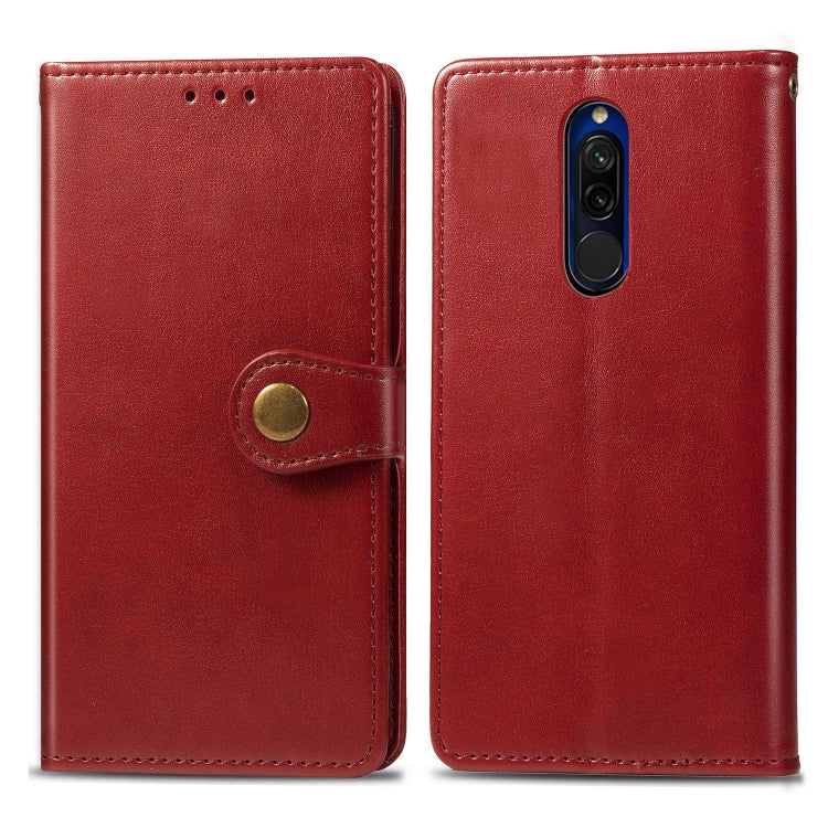 For Xiaomi Redmi 8 Retro Solid Color Leather Buckle Phone Case with Lanyard & Photo Frame & Card Slot & Wallet & Stand Function