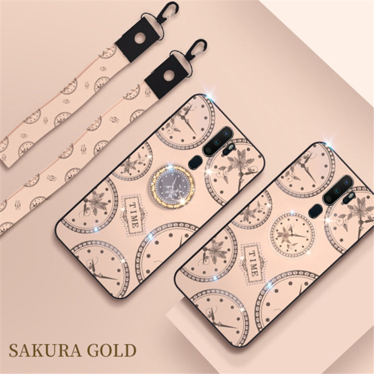 For OPPO A11 / A9 (2020) Fashion Clock Pattern Rhinestone Mobile Phone Shell with Bracket / Hand Rope / Lanyard