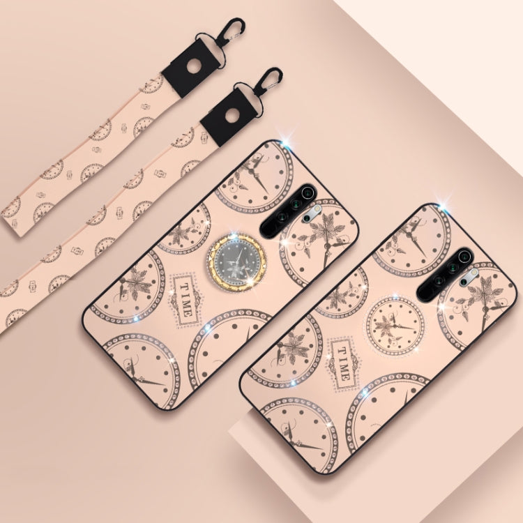For Xiaomi Redmi Note 8 Pro Fashion Clock Pattern Rhinestone Mobile Phone Shell with Bracket / Hand Rope / Lanyard