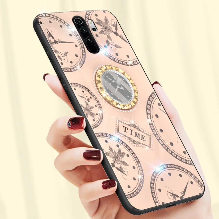 For Xiaomi Redmi Note 8 Pro Fashion Clock Pattern Rhinestone Mobile Phone Shell with Bracket / Hand Rope / Lanyard