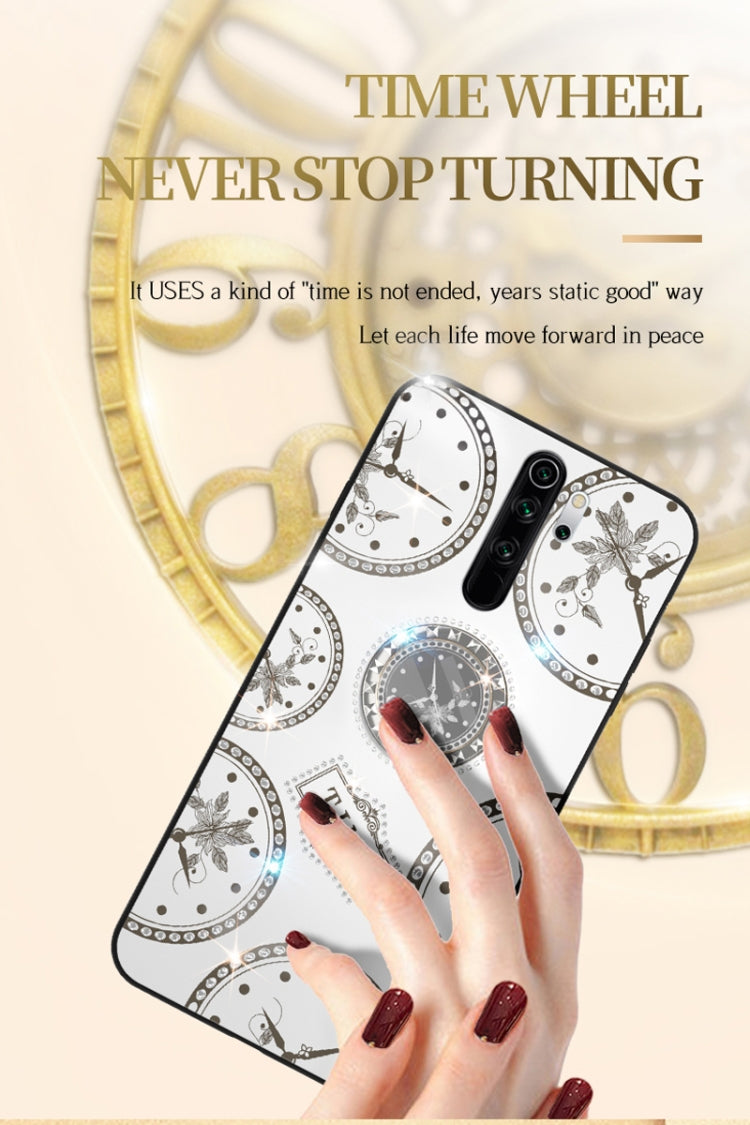 For Xiaomi Redmi Note 8 Pro Fashion Clock Pattern Rhinestone Mobile Phone Shell with Bracket / Hand Rope / Lanyard