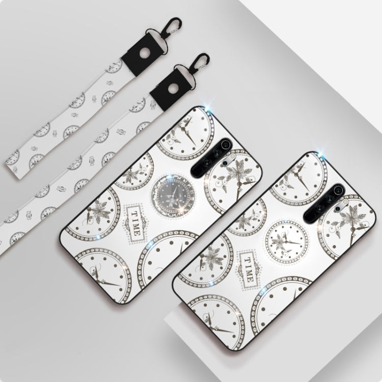 For Xiaomi Redmi Note 8 Pro Fashion Clock Pattern Rhinestone Mobile Phone Shell with Bracket / Hand Rope / Lanyard