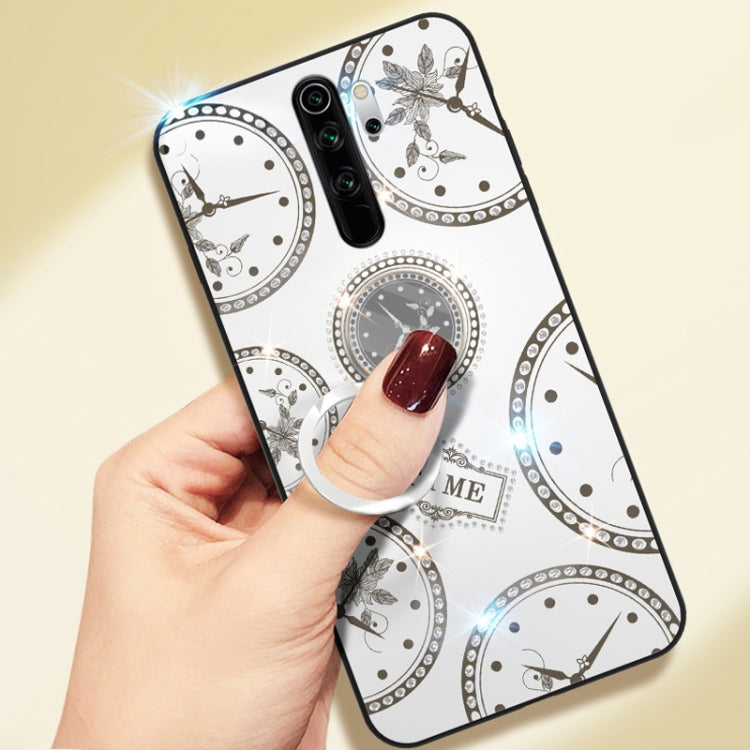 For Xiaomi Redmi Note 8 Pro Fashion Clock Pattern Rhinestone Mobile Phone Shell with Bracket / Hand Rope / Lanyard