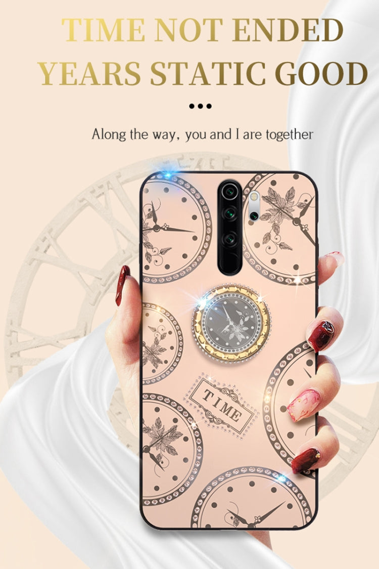 For Xiaomi Redmi Note 8 Pro Fashion Clock Pattern Rhinestone Mobile Phone Shell with Bracket / Hand Rope / Lanyard
