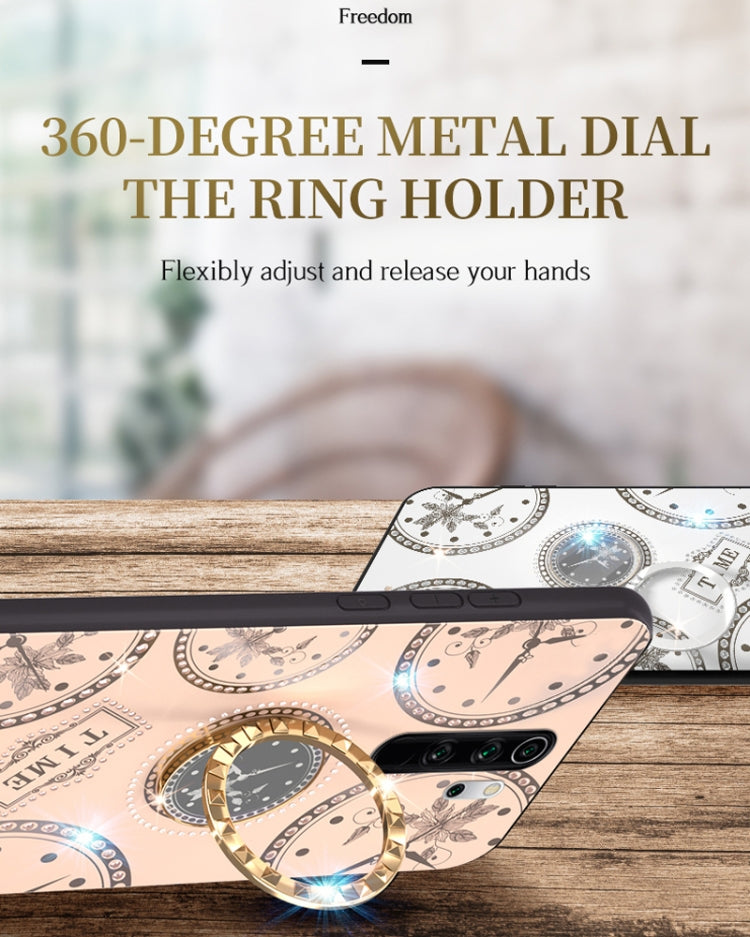 For Xiaomi Redmi Note 8 Pro Fashion Clock Pattern Rhinestone Mobile Phone Shell with Bracket / Hand Rope / Lanyard