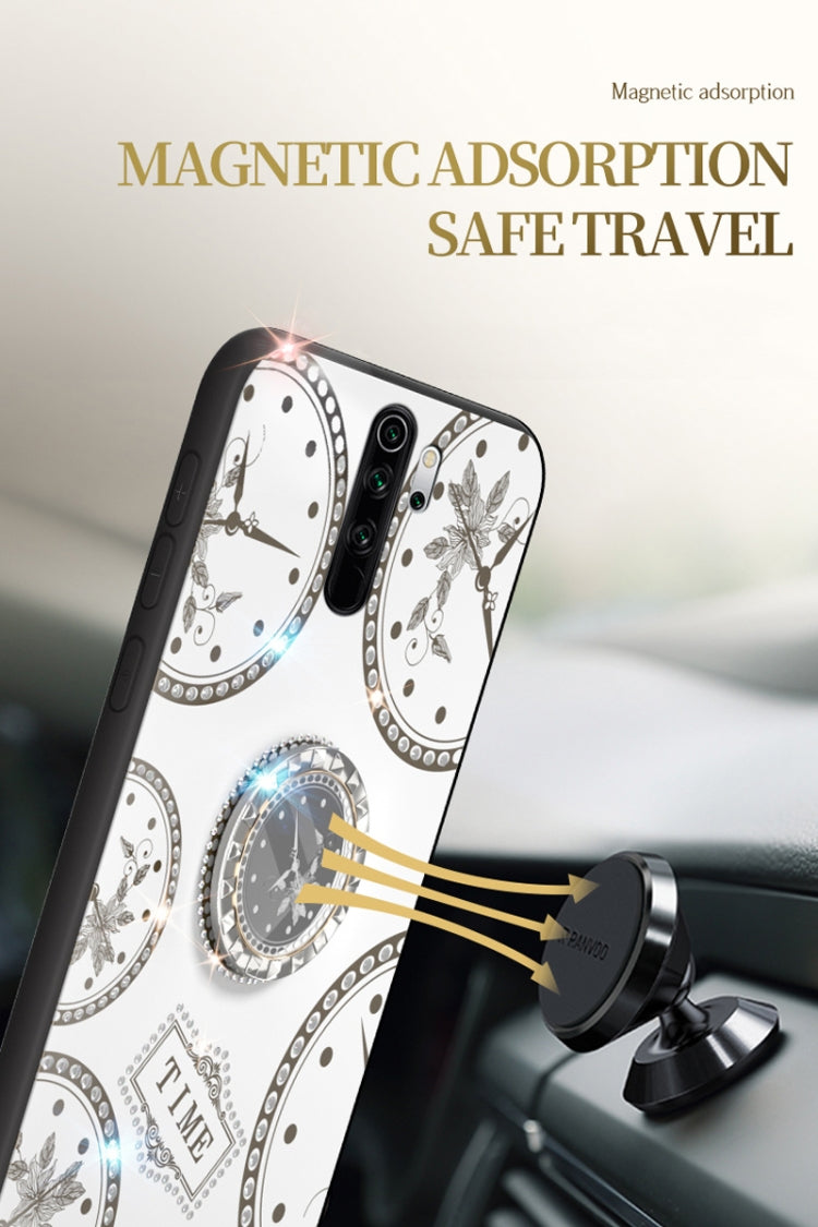 For Xiaomi Redmi Note 8 Pro Fashion Clock Pattern Rhinestone Mobile Phone Shell with Bracket / Hand Rope / Lanyard