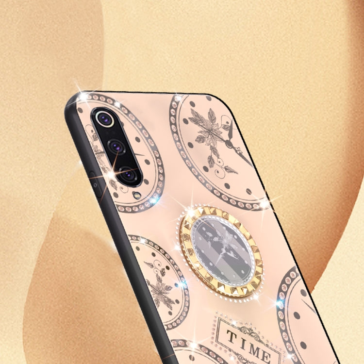 For Xiaomi CC9E/A3 Fashion Clock Pattern Rhinestone Mobile Phone Shell with Bracket / Hand Rope / Lanyard