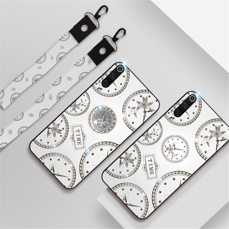 For Xiaomi CC9E/A3 Fashion Clock Pattern Rhinestone Mobile Phone Shell with Bracket / Hand Rope / Lanyard