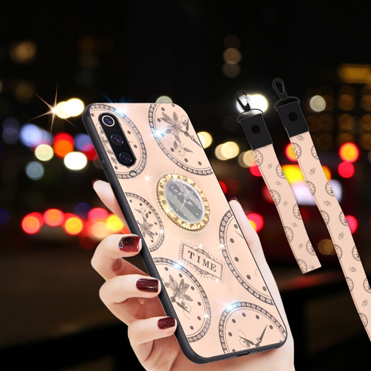For Xiaomi CC9E/A3 Fashion Clock Pattern Rhinestone Mobile Phone Shell with Bracket / Hand Rope / Lanyard