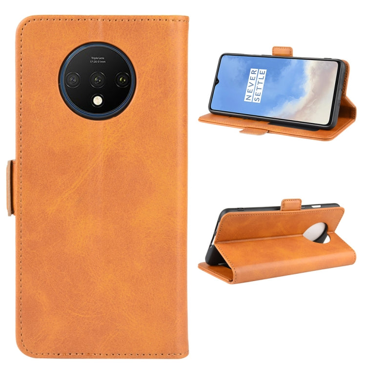 For One Plus 7T Double Buckle Crazy Horse Business Mobile Phone Holster with Card Wallet Bracket Function