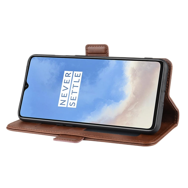 For One Plus 7T Double Buckle Crazy Horse Business Mobile Phone Holster with Card Wallet Bracket Function