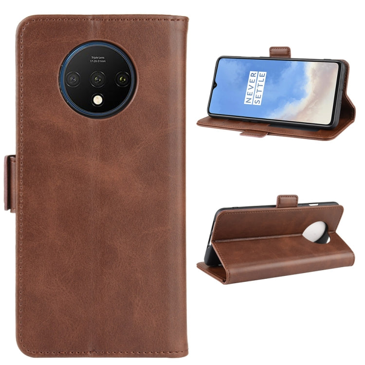 For One Plus 7T Double Buckle Crazy Horse Business Mobile Phone Holster with Card Wallet Bracket Function