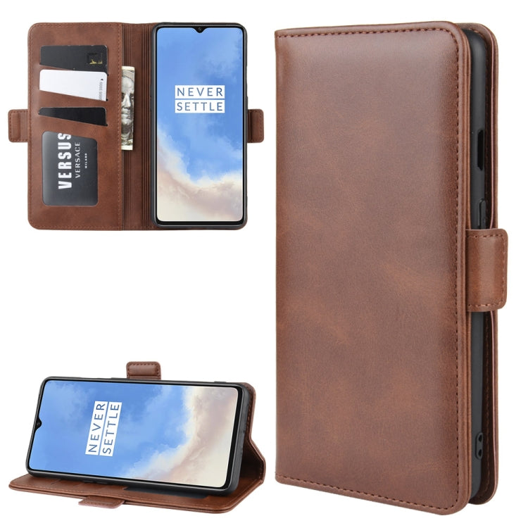 For One Plus 7T Double Buckle Crazy Horse Business Mobile Phone Holster with Card Wallet Bracket Function