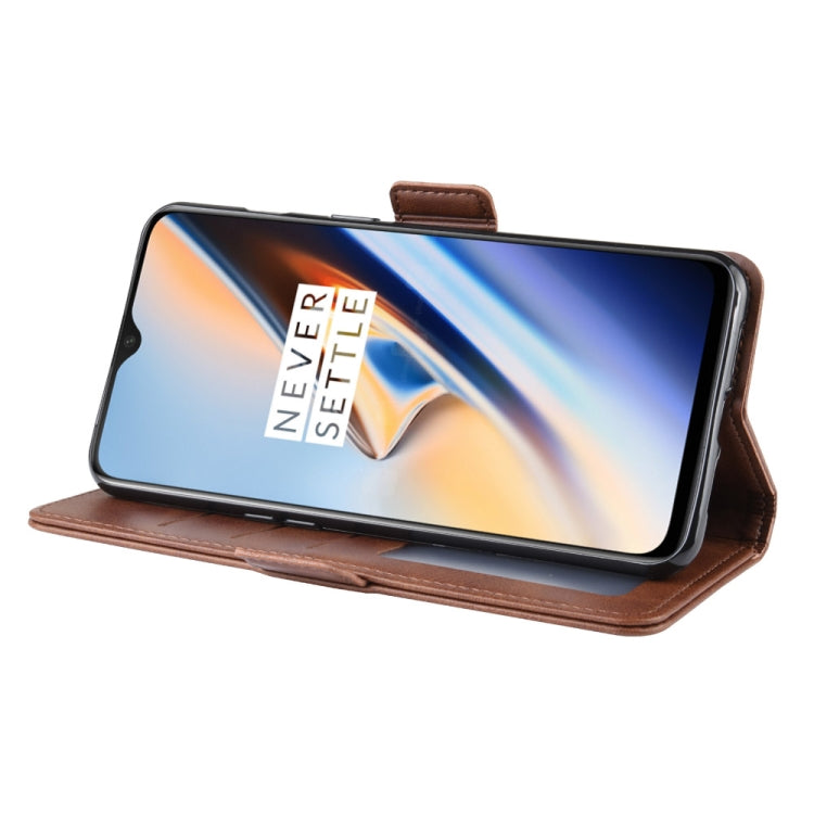 For OnePlus 7 Double Buckle Crazy Horse Business Mobile Phone Holster with Card Wallet Bracket Function