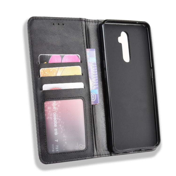 For Oppo Reno Ace Magnetic Buckle Retro Crazy Horse Texture Horizontal Flip Leather Case with Holder & Card Slots & Photo Frame