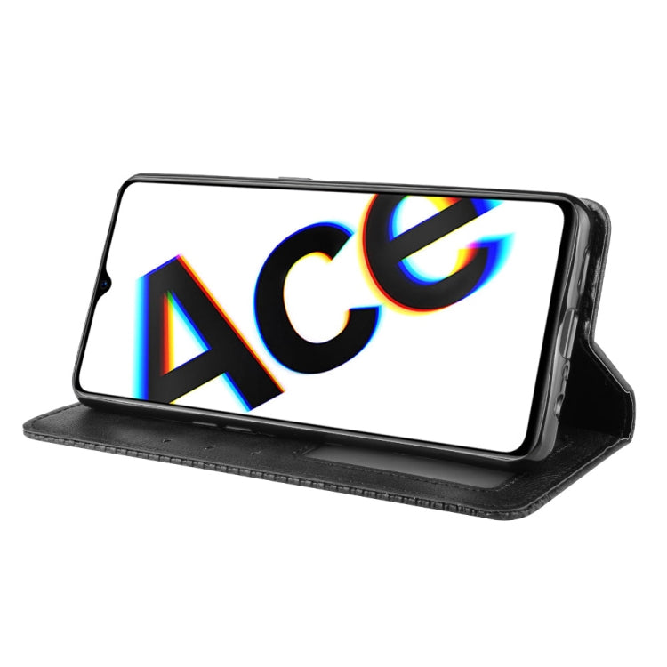 For Oppo Reno Ace Magnetic Buckle Retro Crazy Horse Texture Horizontal Flip Leather Case with Holder & Card Slots & Photo Frame