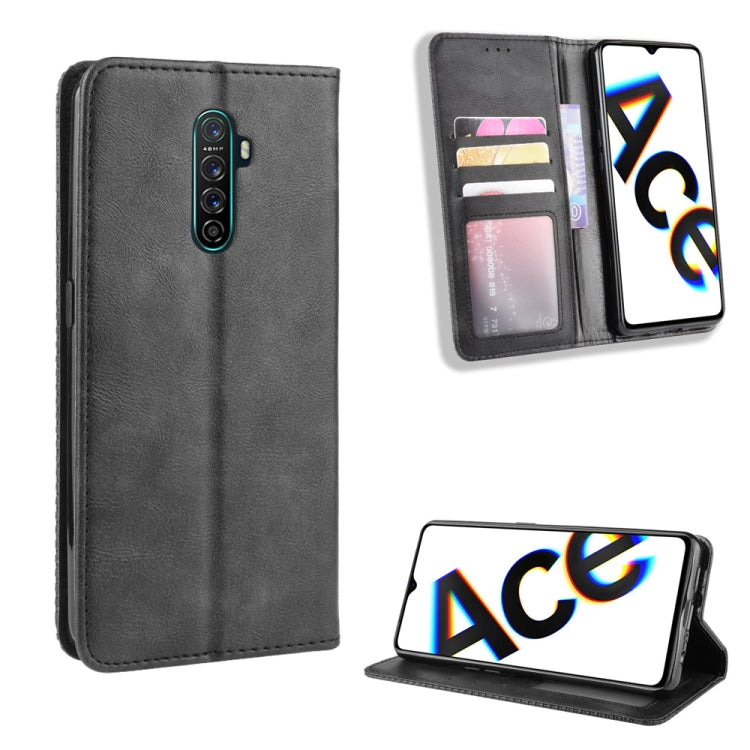 For Oppo Reno Ace Magnetic Buckle Retro Crazy Horse Texture Horizontal Flip Leather Case with Holder & Card Slots & Photo Frame