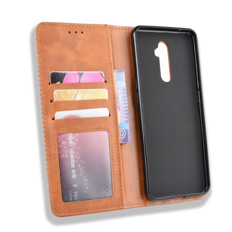 For Oppo Reno Ace Magnetic Buckle Retro Crazy Horse Texture Horizontal Flip Leather Case with Holder & Card Slots & Photo Frame