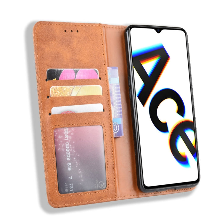 For Oppo Reno Ace Magnetic Buckle Retro Crazy Horse Texture Horizontal Flip Leather Case with Holder & Card Slots & Photo Frame