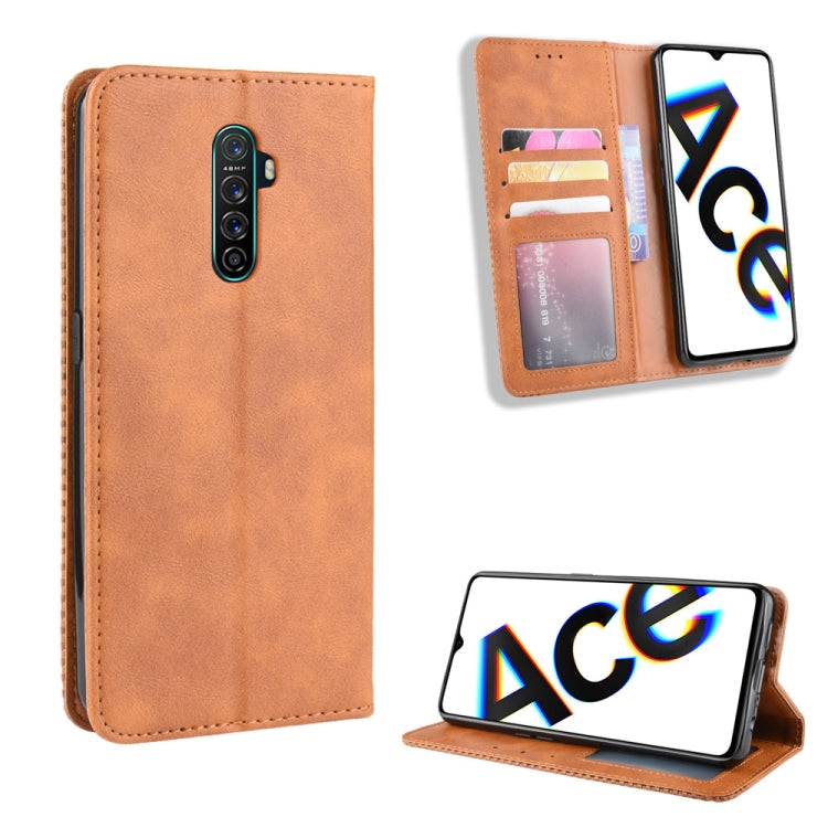 For Oppo Reno Ace Magnetic Buckle Retro Crazy Horse Texture Horizontal Flip Leather Case with Holder & Card Slots & Photo Frame