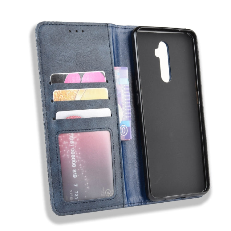 For Oppo Reno Ace Magnetic Buckle Retro Crazy Horse Texture Horizontal Flip Leather Case with Holder & Card Slots & Photo Frame