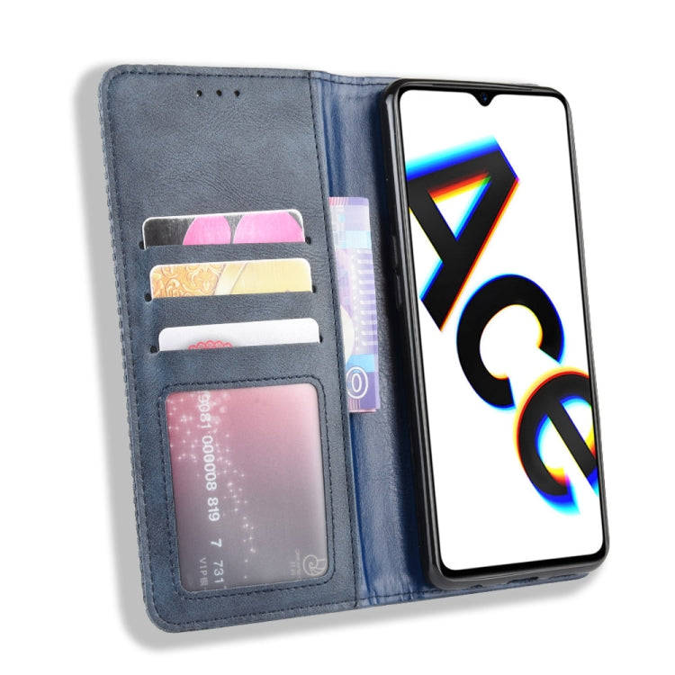 For Oppo Reno Ace Magnetic Buckle Retro Crazy Horse Texture Horizontal Flip Leather Case with Holder & Card Slots & Photo Frame