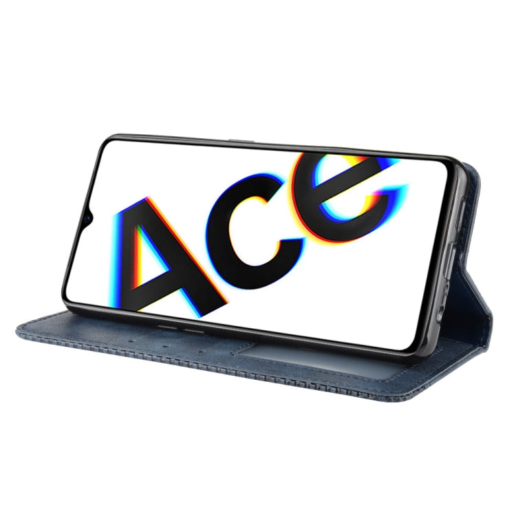 For Oppo Reno Ace Magnetic Buckle Retro Crazy Horse Texture Horizontal Flip Leather Case with Holder & Card Slots & Photo Frame