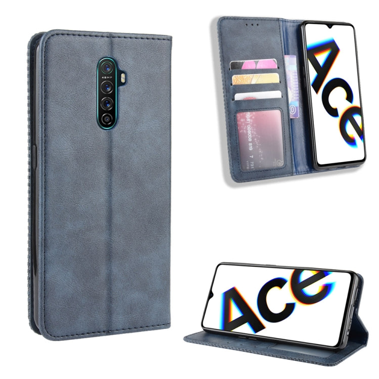 For Oppo Reno Ace Magnetic Buckle Retro Crazy Horse Texture Horizontal Flip Leather Case with Holder & Card Slots & Photo Frame