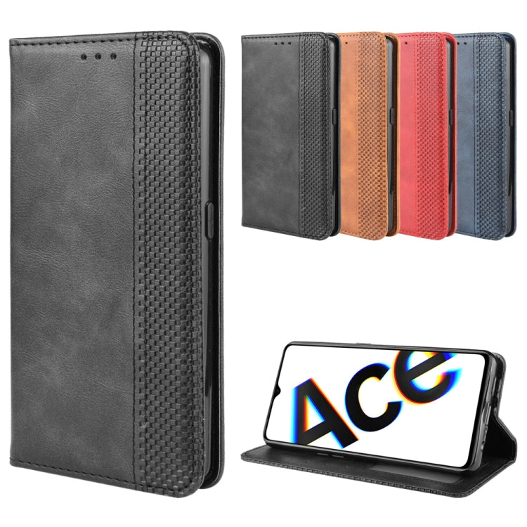 For Oppo Reno Ace Magnetic Buckle Retro Crazy Horse Texture Horizontal Flip Leather Case with Holder & Card Slots & Photo Frame