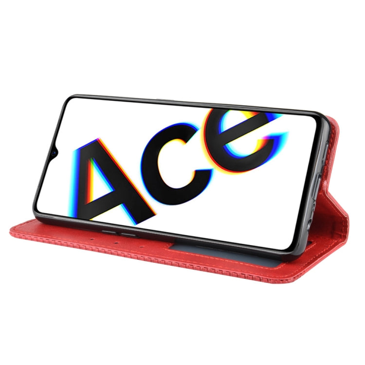 For Oppo Reno Ace Magnetic Buckle Retro Crazy Horse Texture Horizontal Flip Leather Case with Holder & Card Slots & Photo Frame