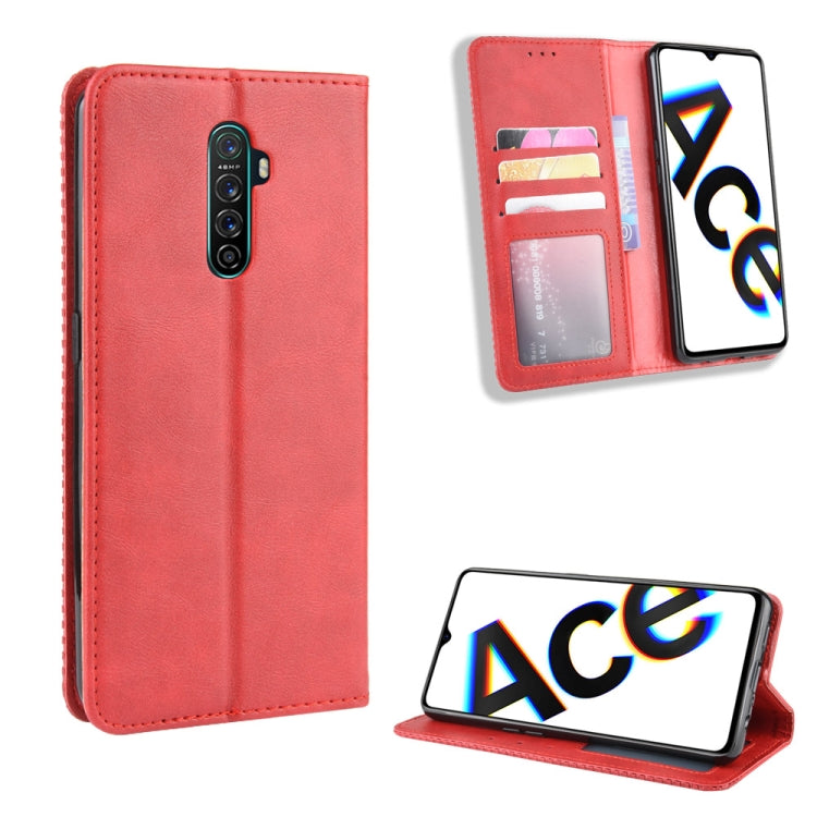 For Oppo Reno Ace Magnetic Buckle Retro Crazy Horse Texture Horizontal Flip Leather Case with Holder & Card Slots & Photo Frame