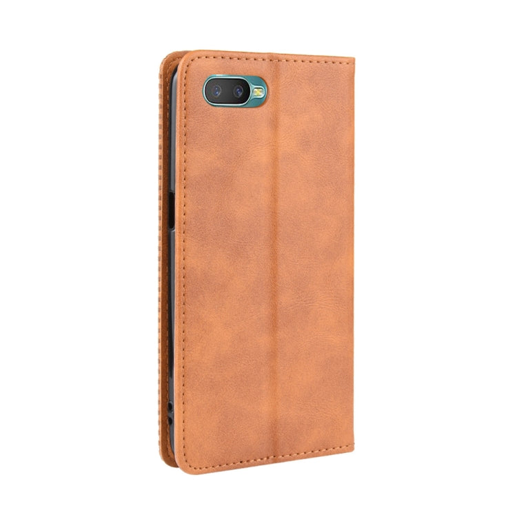 For Oppo Reno A Magnetic Buckle Retro Crazy Horse Texture Horizontal Flip Leather Case with Holder & Card Slots & Photo Frame
