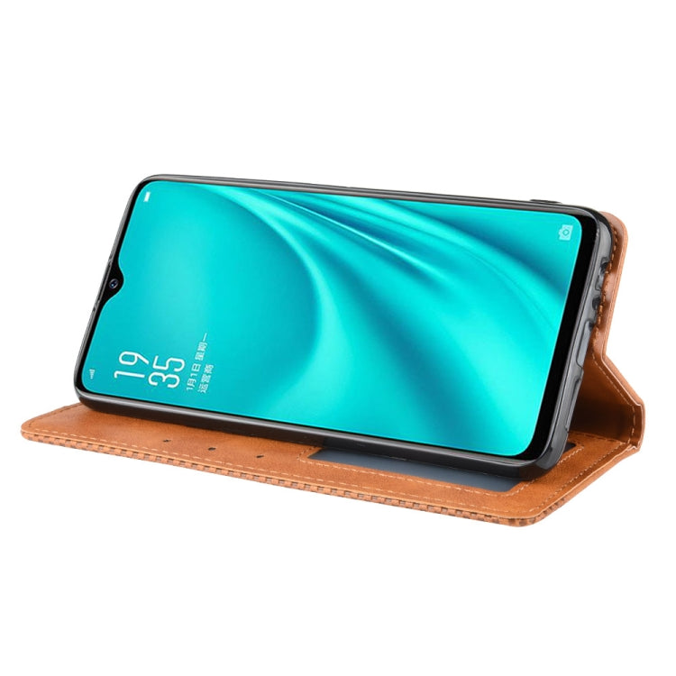 For Oppo Reno A Magnetic Buckle Retro Crazy Horse Texture Horizontal Flip Leather Case with Holder & Card Slots & Photo Frame