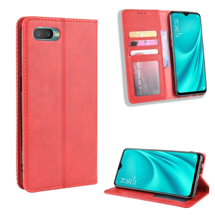 For Oppo Reno A Magnetic Buckle Retro Crazy Horse Texture Horizontal Flip Leather Case with Holder & Card Slots & Photo Frame