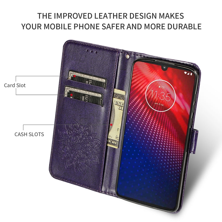 For Motorola Moto Z4 Embossed Kaleidoscope Flower Horizontal Flip Leather Case with Holder & Card Slots & Wallet