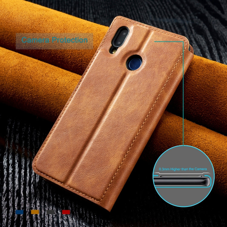 For Huawei Y7 (2019) Retro Simple Ultra-thin Magnetic Leather Case with Holder & Card Slots & Lanyard