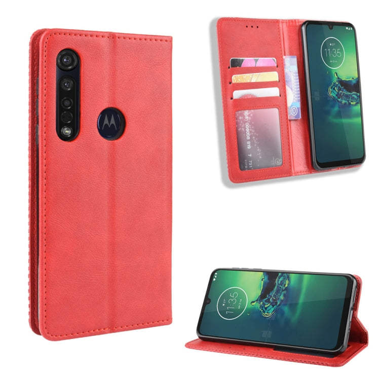 For Motorola Moto G8 Plus Magnetic Buckle Retro Crazy Horse Texture Horizontal Flip Leather Case with Holder & Card Slots & Photo Frame