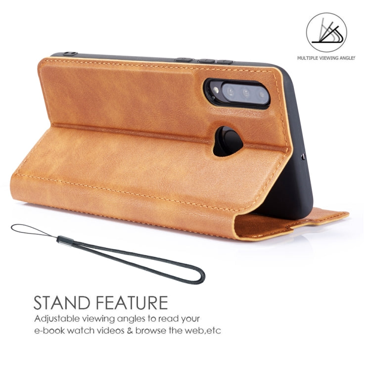For Huawei P Smart Z Retro Simple Ultra-thin Magnetic Leather Case with Holder & Card Slots & Lanyard