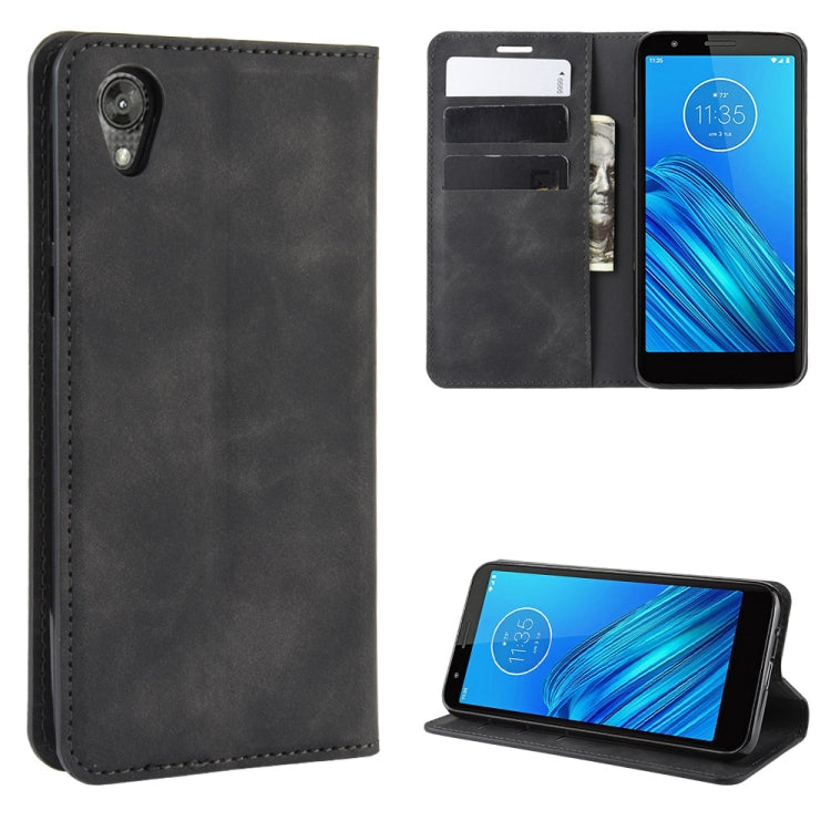 For Motorola Moto E6 Retro-skin Business Magnetic Suction Leather Case with Purse-Bracket-Chuck