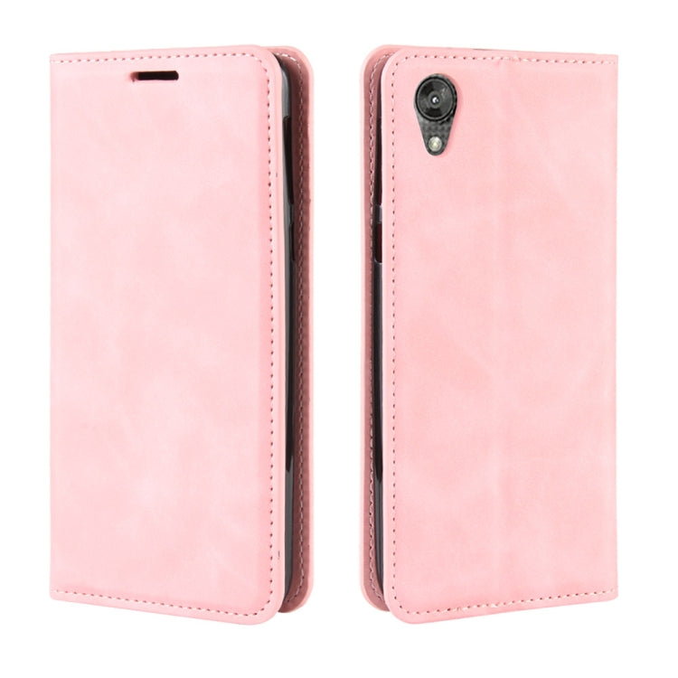 For Motorola Moto E6 Retro-skin Business Magnetic Suction Leather Case with Purse-Bracket-Chuck