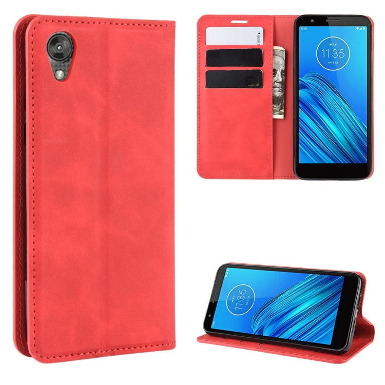 For Motorola Moto E6 Retro-skin Business Magnetic Suction Leather Case with Purse-Bracket-Chuck