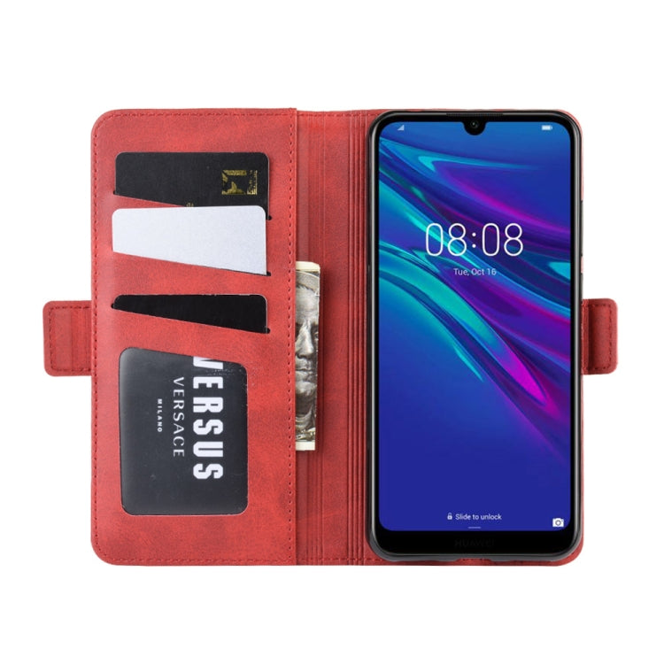 For Huawei Y6 2019 Double Buckle Crazy Horse Business Mobile Phone Holster with Card Wallet Bracket Function