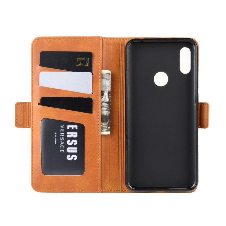 For Huawei Y6 2019 Double Buckle Crazy Horse Business Mobile Phone Holster with Card Wallet Bracket Function