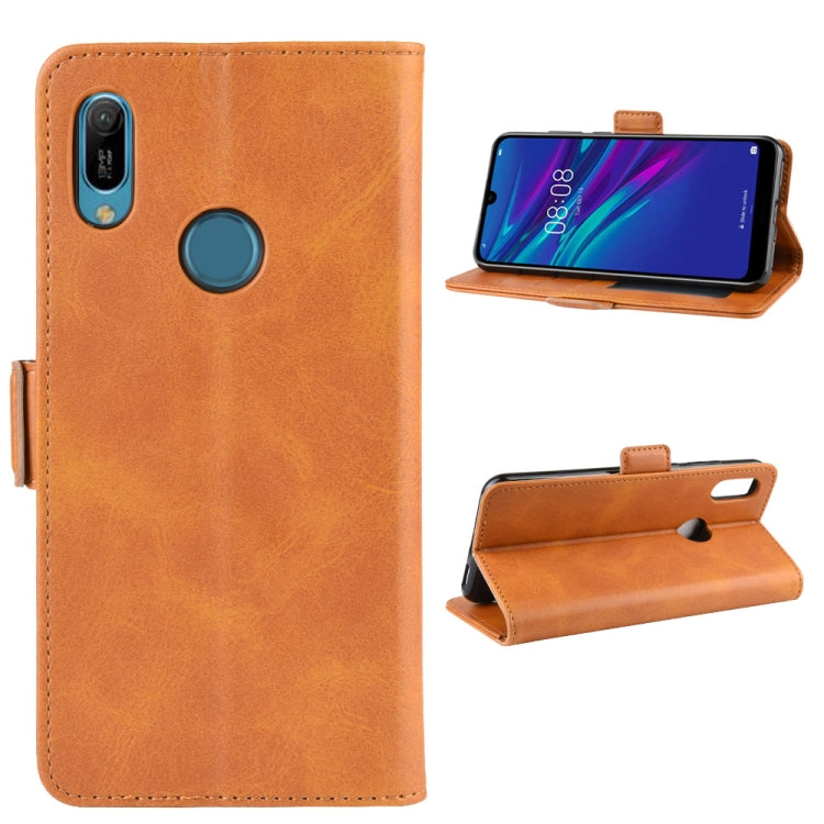 For Huawei Y6 2019 Double Buckle Crazy Horse Business Mobile Phone Holster with Card Wallet Bracket Function