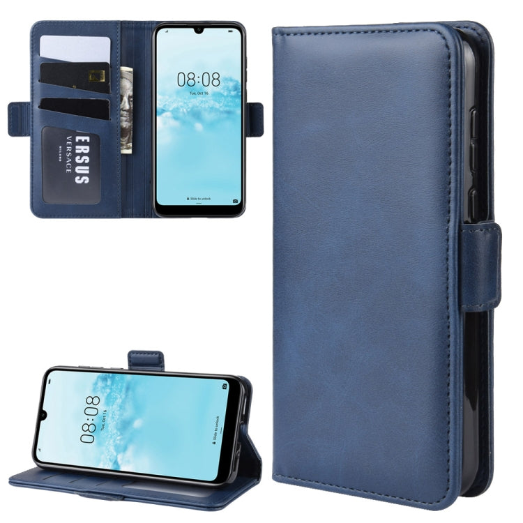 For Huawei Y5 2019 Double Buckle Crazy Horse Business Mobile Phone Holster with Card Wallet Bracket Function