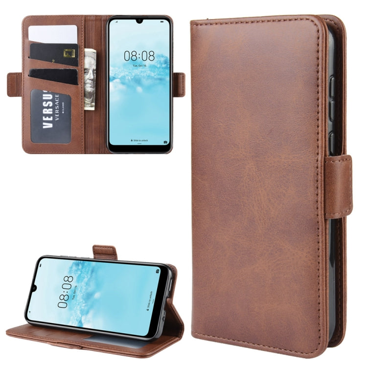 For Huawei Y5 2019 Double Buckle Crazy Horse Business Mobile Phone Holster with Card Wallet Bracket Function