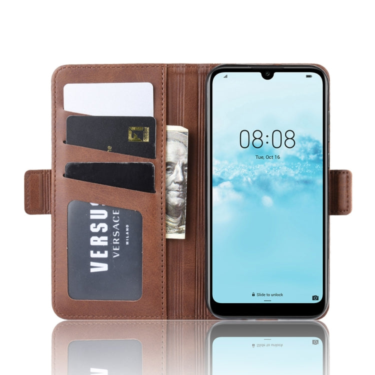 For Huawei Y5 2019 Double Buckle Crazy Horse Business Mobile Phone Holster with Card Wallet Bracket Function